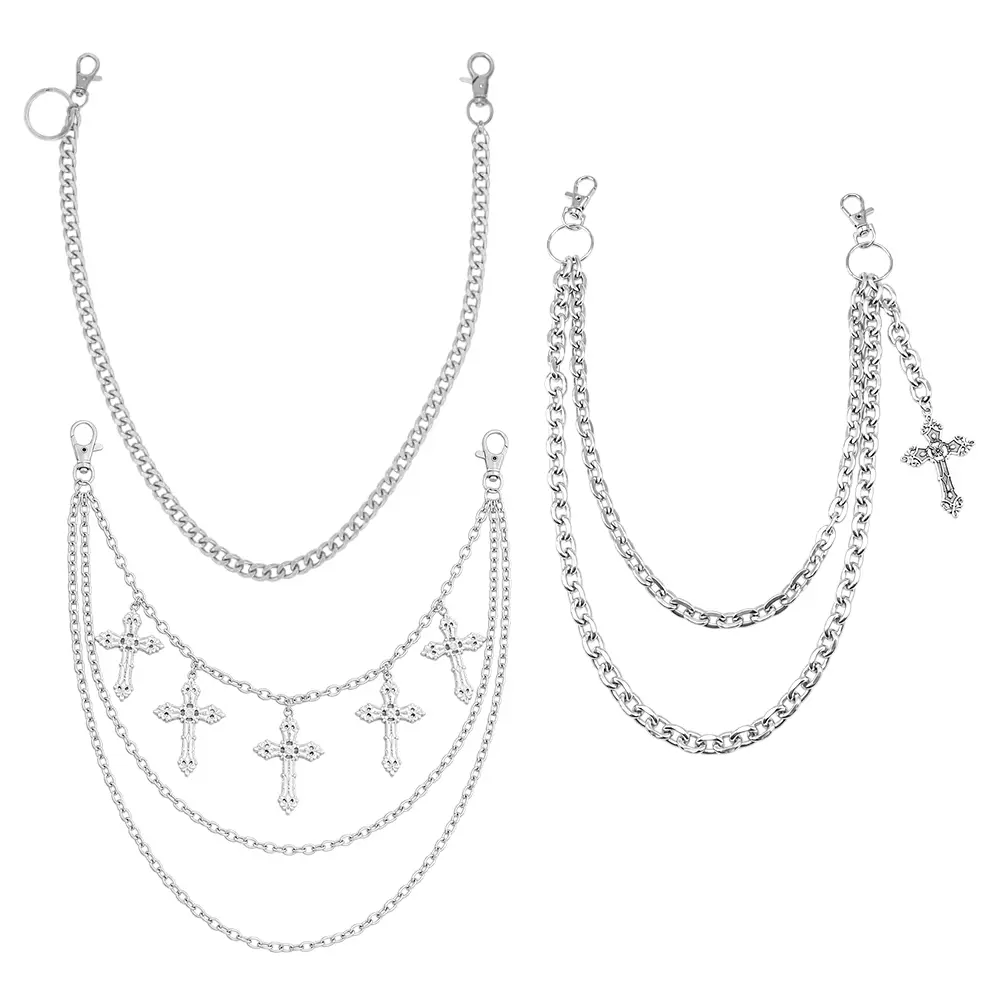 3 pieces of punk cross pants chain, with lobster buckle, unisex, punk gothic hip-hop style, suitable for jeans, work pants, suitable for street, party, daily wear