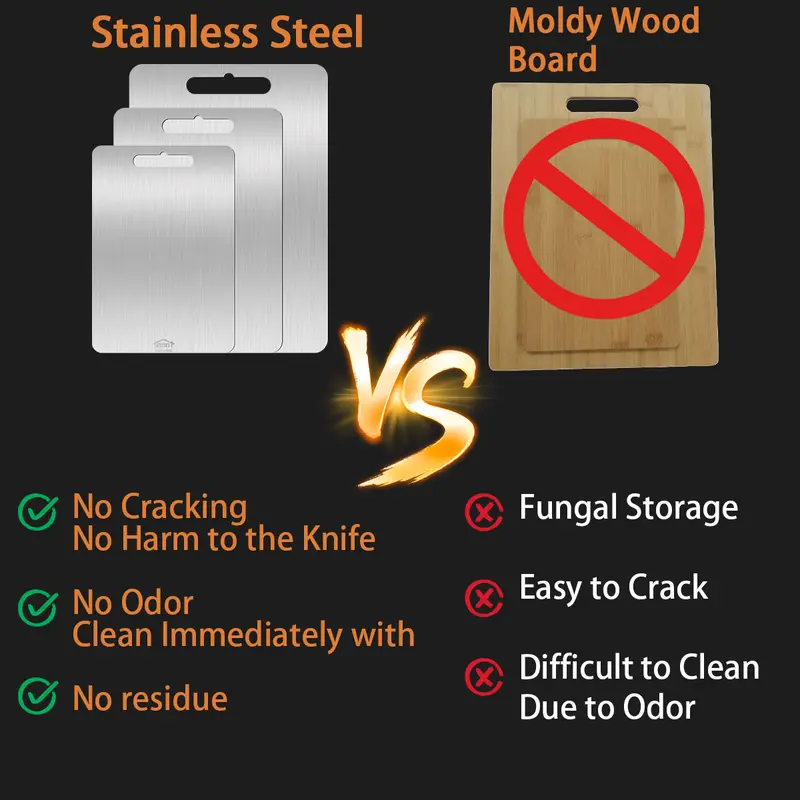 3PCS Stainless Steel Cutting Board Set S+M+L Sizes Food-Grade Metal Chopping Boards for Meat Vegetables & Ultrathin & Durable, Portable & Rust-Resistant Easy to Clean More Edge-Smoothing Kitchen Tools - Kitchenware 8