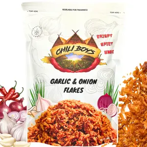 Chili Boys - Spicy Crispy Garlic and Onion Flakes, Crunchy Gluten-Free Food Topper, Fried All-Purpose Seasoning - 80g.