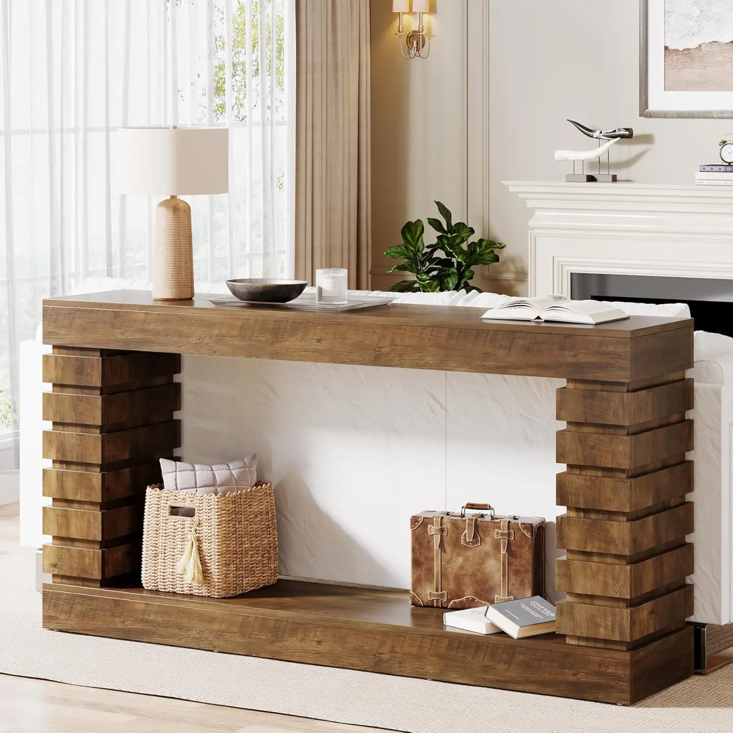 LITTLE TREE 70.8-Inch Long Console Table, Wood Entryway Table with Storage, Narrow Sofa Table Couch Table for Living Room Entryway Hallway