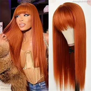 NEW Ginger Human Hair Wig with Straight Bangs - Natural Look Full Volume - 180% Density - Ideal for Everyday & Special Occasions - Multiple Lengths