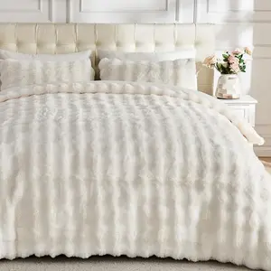 Fluffy Comforter Queen Set Cover Set-Fluff Faux Fur Duvet Cover Queen Size,Plush Fuzzy Furry Bedding Sets 3Pieces(Duvet Cover & 2 Pillow Shams),Zipper Closure