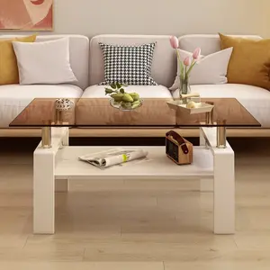 Luxury Modern Coffee Table – Durable Tempered Glass Top with Layered MDF, Brown Glass Minimalist Design for Stylish Living Rooms coffee  table