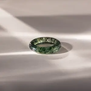 Skinny Agate Ring by Caitlyn Minimalist - Green Moss Agate Gemstone Ring - Boho Stacking Ring - Minimalist Nature Jewelry - Gift for Her