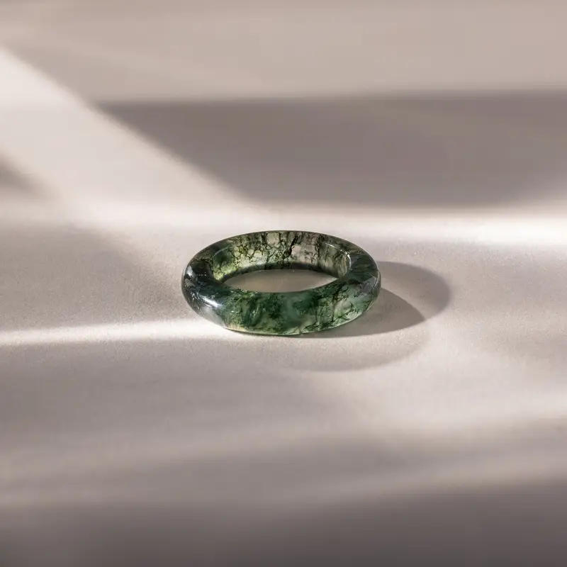 Skinny Agate Ring by Caitlyn Minimalist - Green Moss Agate Gemstone Ring - Boho Stacking Ring - Minimalist Nature Jewelry - Gift for Her