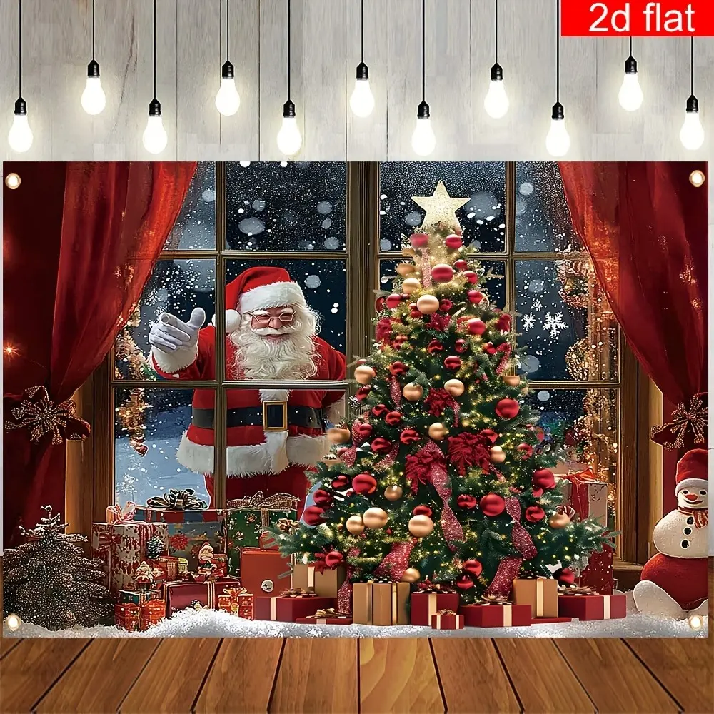 Colorful Polyester Santa Claus Window Backdrop Picture Banner - Multi-Sizes, Festive Party Decoration Supplies, Home Decoration, Indoor-Outdoor Use, Ideal Gift for All Ages