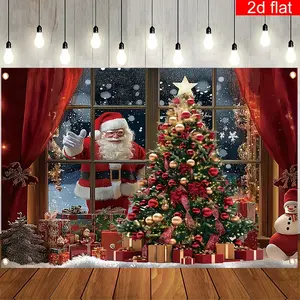 Santa Claus Outside The Window Christmas Theme Background Banners - Multi-Sizes, Ideal for Birthday Parties & Home Decor, Indoor & Outdoor Use, Festive Gift for All Ages