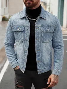 Men's Street Style Fashion Casual Washed Light Single Denim Jacket for Autumn and Winter, a Versatile Distressed Denim Top Suitable for Daily Casual Wear, Pocket
