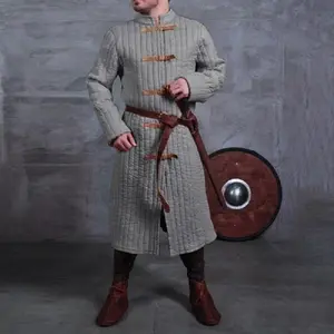 Medieval Gambeson Strap Jacket Larp Viking Warrior Knights Costume Doublet Men Leather Armor Trench Aketon Outfit Coat For Adult
