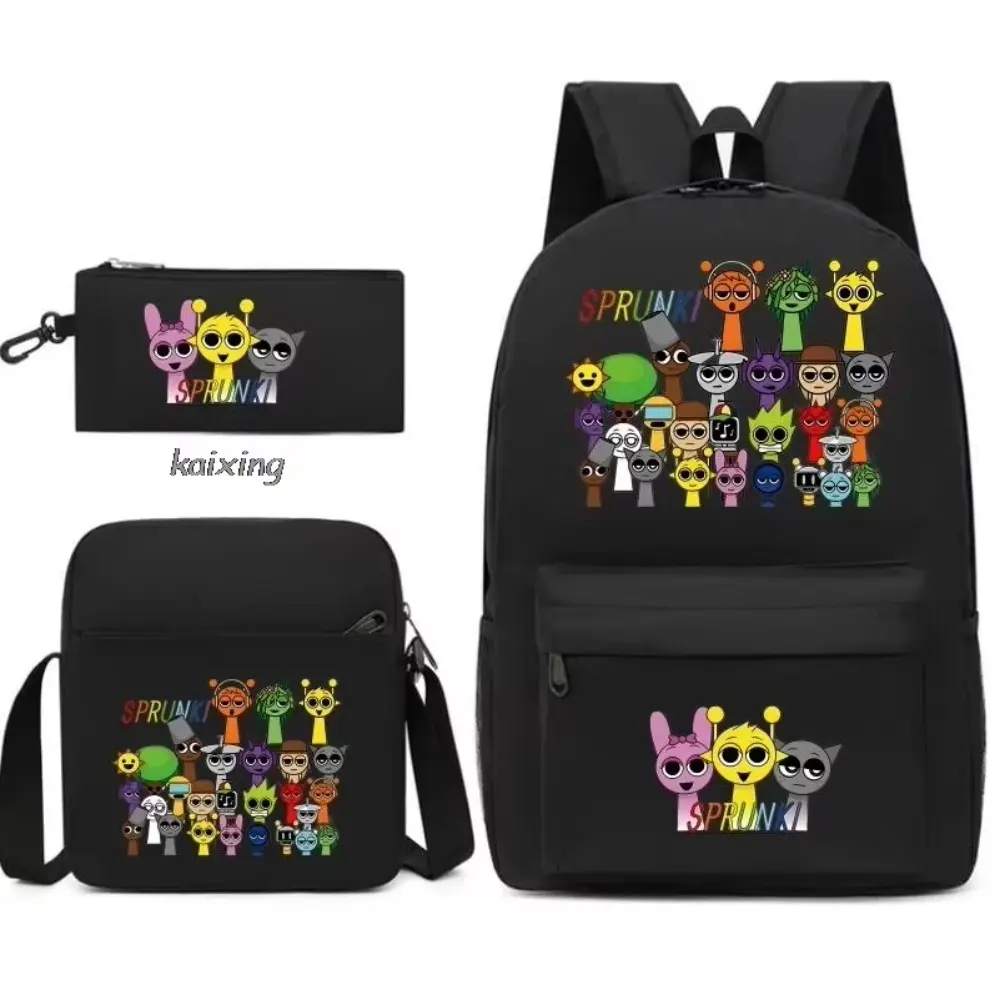 3Pcs New Sprunki Anime Print Backpack Set With Tote and Pouch Large Capacity Lightweight And Breat Fashion Casual Backpack