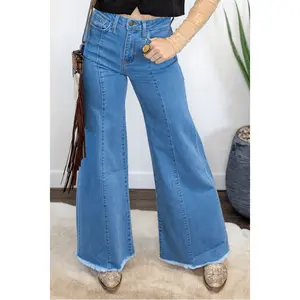 O2 Front Seam Wide Leg Denim Jeans - Light Wash