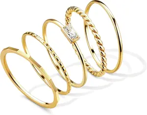 sailimue Gold Stackable Rings for Women Non Tarnish - 14K Gold Plated Waterproof Thin Band Ring Set - 1mm Minimalist Stainless Steel Silver Stacking Dainty Trendy Statement Thumb Rings Size 5-11