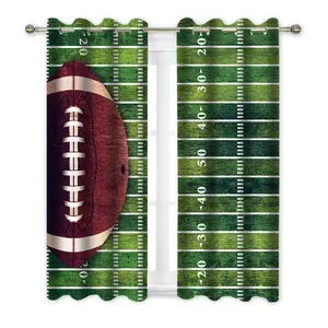 [Football Theme Window Curtains] 2 Panels Lightweight 100% Polyester American Football Theme Window Curtains | Semi-Transparent Protection, Football Field Design with Yard Markers & Faux Leather Ball Motif, Machine Washable Grommet Top for Bedroom Decor