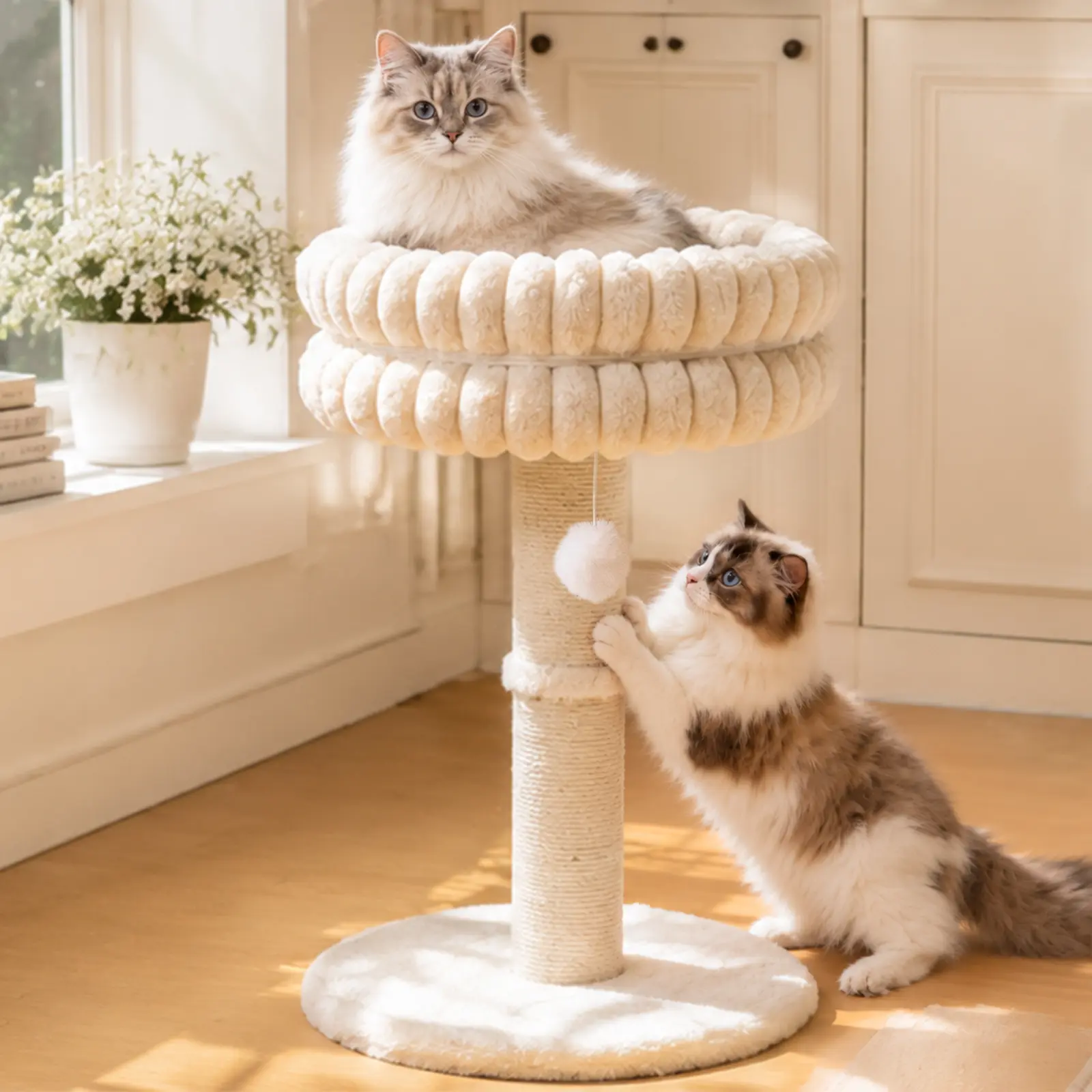Cat Scratching Post with Safety-Stable Base, Premium Sisal Vertical Scratcher, Indoor Cat Bed with Removable Cover for Feline Entertainment, Home Decor Pet Furniture