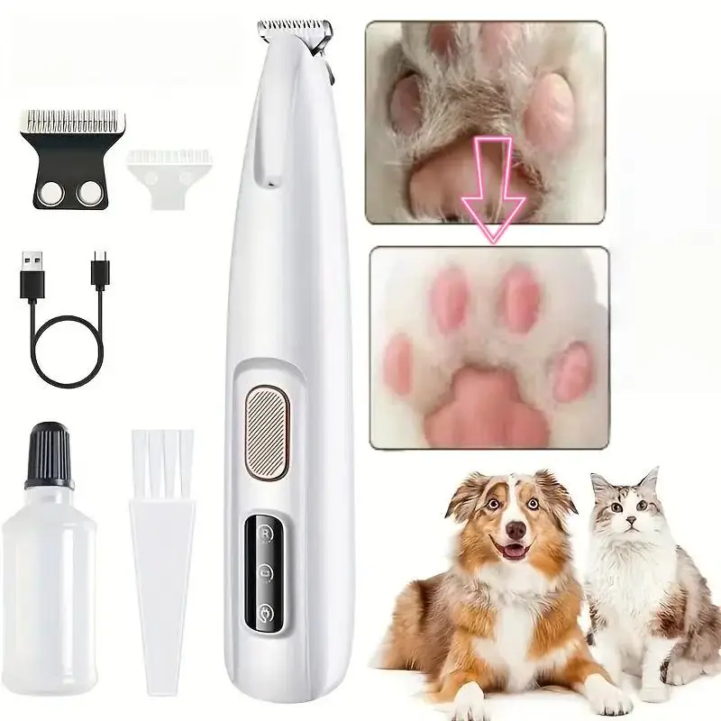 Pet Trimmer, 1 Set Waterproof Rechargeable Pet Shaver with Led Light, Multifunctional Pet Hair Clippers for Paws Eyes Ears Face Rump, Grooming Trimmin