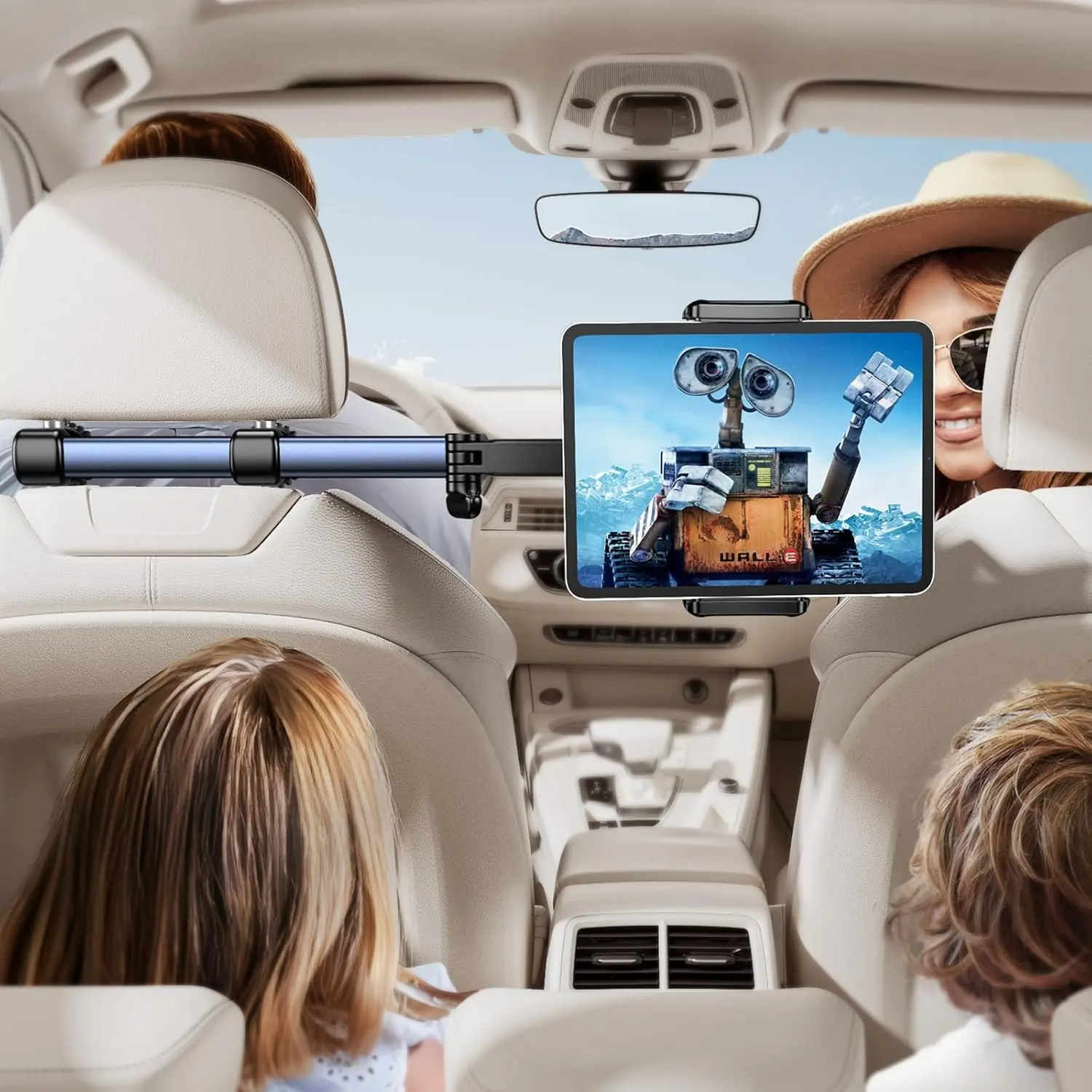 Tryone 2025 Car Headrest Tablet Holder, 3-in-1 Backseat Accessory with 18.11-in Long Arm, Compatible with iPad, Switch, Smartphones for Kids' Road Trips