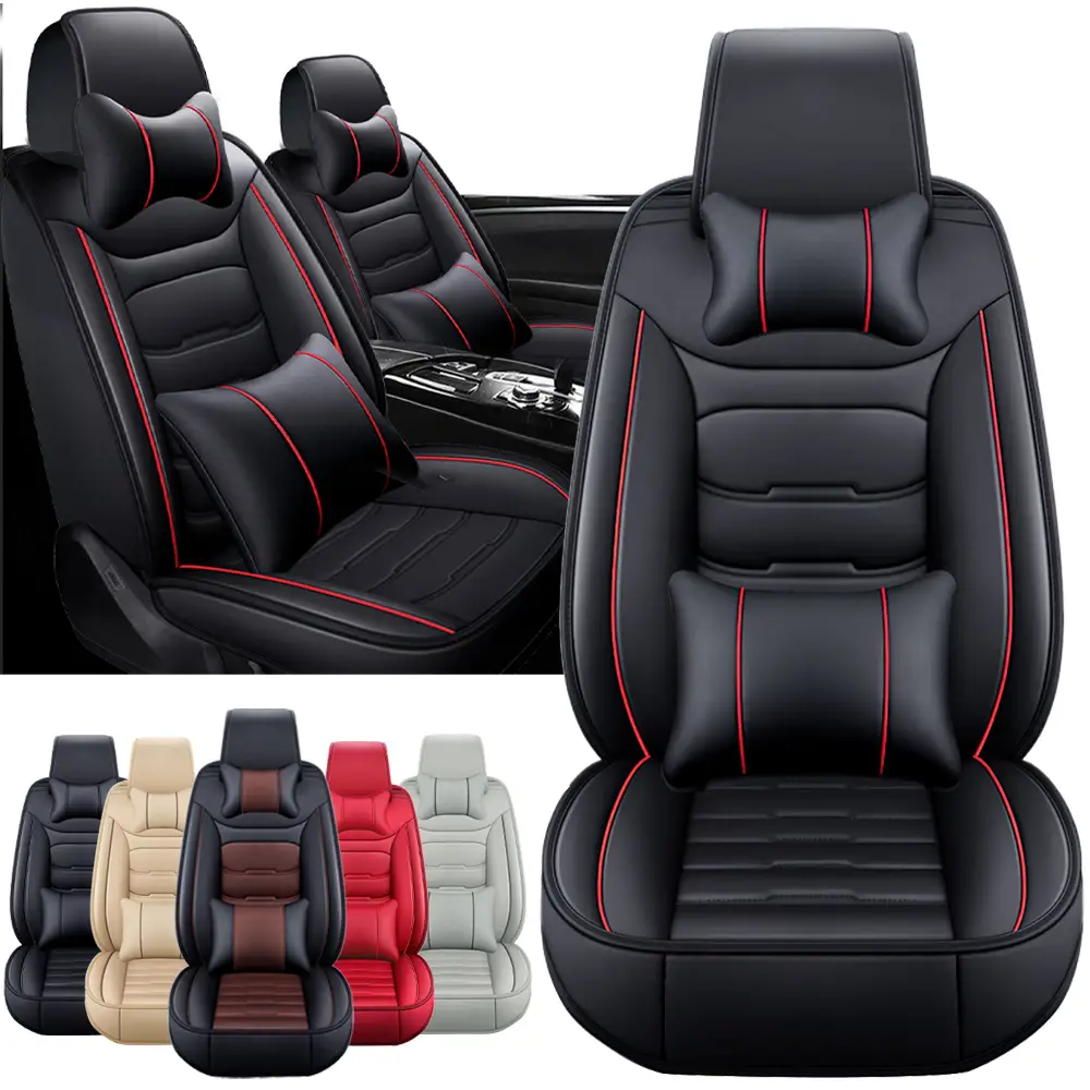 Arespark 5 Seats Full Set Car Seat Covers, Luxury Waterproof Nappa Leather Cushion Protectors, 40/60 Split Front and Rear Bench Seat, Full Surround Ca
