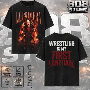 WWE Stephanie Vaquer La Primera Washed T-Shirt | Vintage Graphic Design | Iconic Wrestling Print | Classic Fan Apparel Cotton Fabric