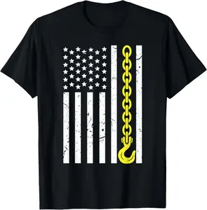 100% Cotton USA Yellow Thin Line Hook Tow Truck American Driver For Men T-Shirt