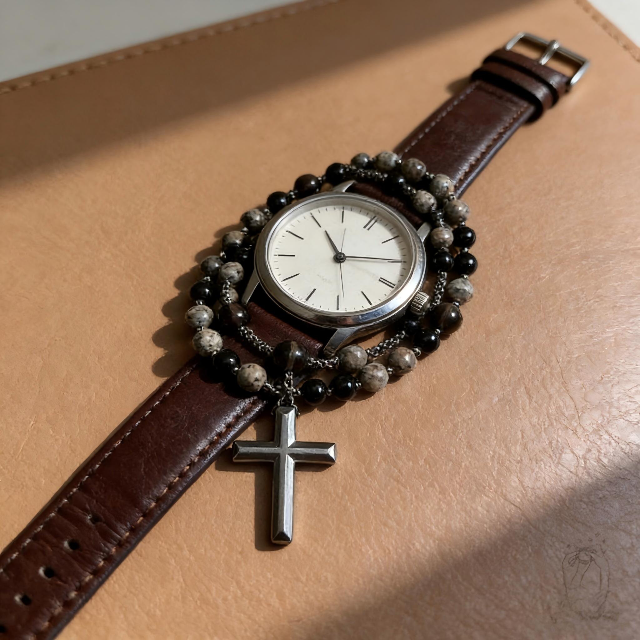 Natural Obsidian Uplite Rosary Necklace, UV-Reactive Protection Necklace, Hematite Cross Pendant Necklace, Perfect Gift for Her, Him, Boyfriend, Girlfriend, Husband, Wife, Dad, Mom, Friends