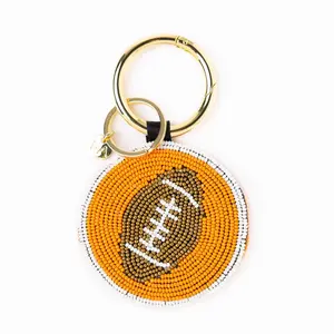 Game Day Football Beaded Bag Charm Orange + White