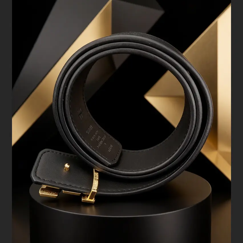 Black gold old flower letter gold buckle silver buckle men's belt Double-sided leather business formal dress light luxury versatile belt boyfriend gift