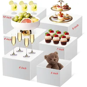 6 Pcs Buffet Risers, Sizes 5''-6''-7''-8''-9''-10'', White Acrylic Cube Display Risers for Buffet Table, Catering, Party, Jewelry & Collectibles