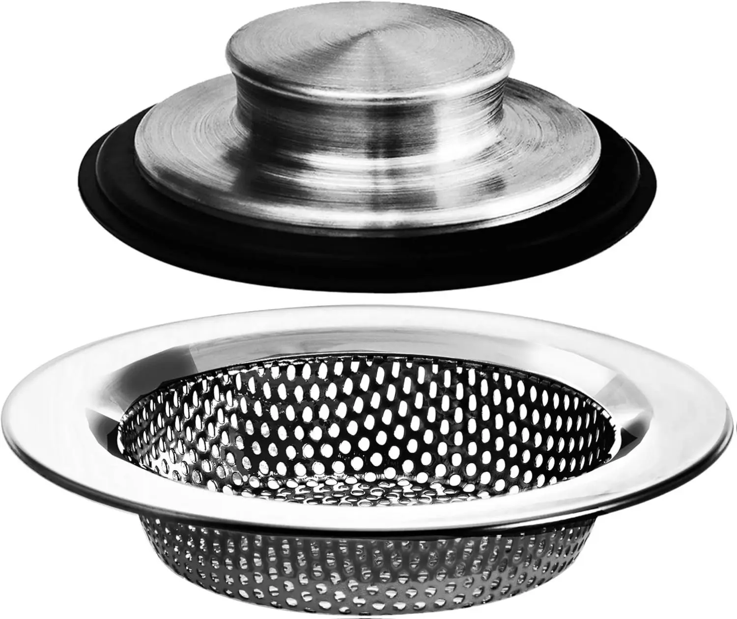2PCS Stainless Steel Drainer Set - 3.5 Inch Standard Size Sink Drain Strainer & Durable Rubber Stopper, Dishwasher Safe, Easy Installation, Keeps Sink Clean Home Bathroom Gadget