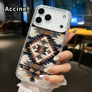 Magnetic Soft Phone Case for iphone 17 Pro Max 16 Plus 15 14 13 12 11 Air XR E Non-Yellowing Drop Protection Transparent Acrylic Large Hole Tribal Geometric Tapestry Pattern Shockproof Silicone Cover Supports Wireless Charging