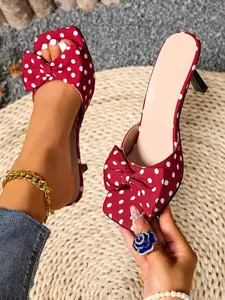 Women's Polka Dot Bow High Heel Sandals, Fashionable Party Shoes, Versatile Outdoor Wear, Elegant Evening Footwear