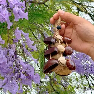 Handmade Natural Fruit Shell Wind Chime & Linen Shell Shaker, ASMR Wall Hanging Decor, Boho Bag-Car Charm, Eco-Friendly Gift for Her