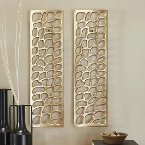Set of 2 Abstract Gold Aluminum Metal Cutouts Home Wall Decor