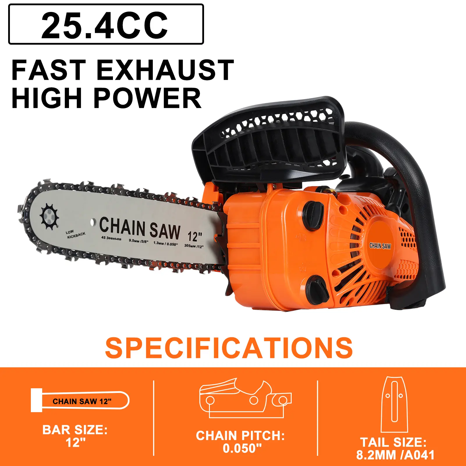 25.4cc 2-Stroke Gasoline Chainsaw, 0.9kW High-Power Wood Chainsaw, Handheld Portable 25:1 Fuel Mix 260ml Logging & Garden Saw