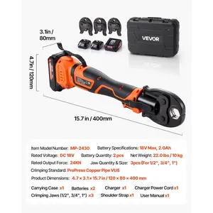 VEVOR ProPress Tool Kit, 18V Electric Pipe Crimping Tool for 1/2, 3/4, 1 Copper Tubes, Pro Press Copper Crimper Tool with 3 VUS Press Jaws, 2pcs 2AH Batteries, Fast Charger Carrying Case