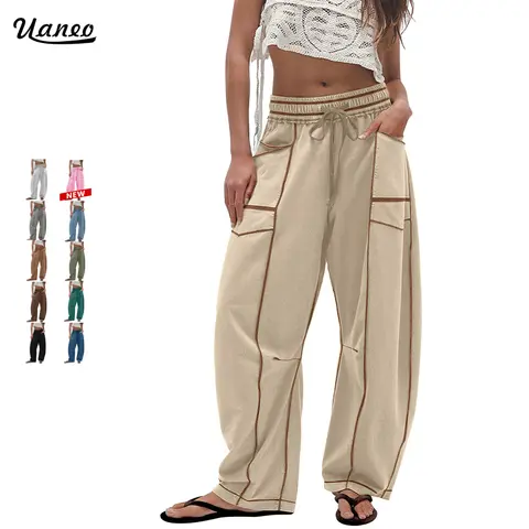 UANEO Women's Baggy Barrel Pants Wide Leg Lounge Drawstring Sweatpants with Pockets Minimalist Bottoms Casual Style Comfortable Breathable Material TikTokShopBlackFriday