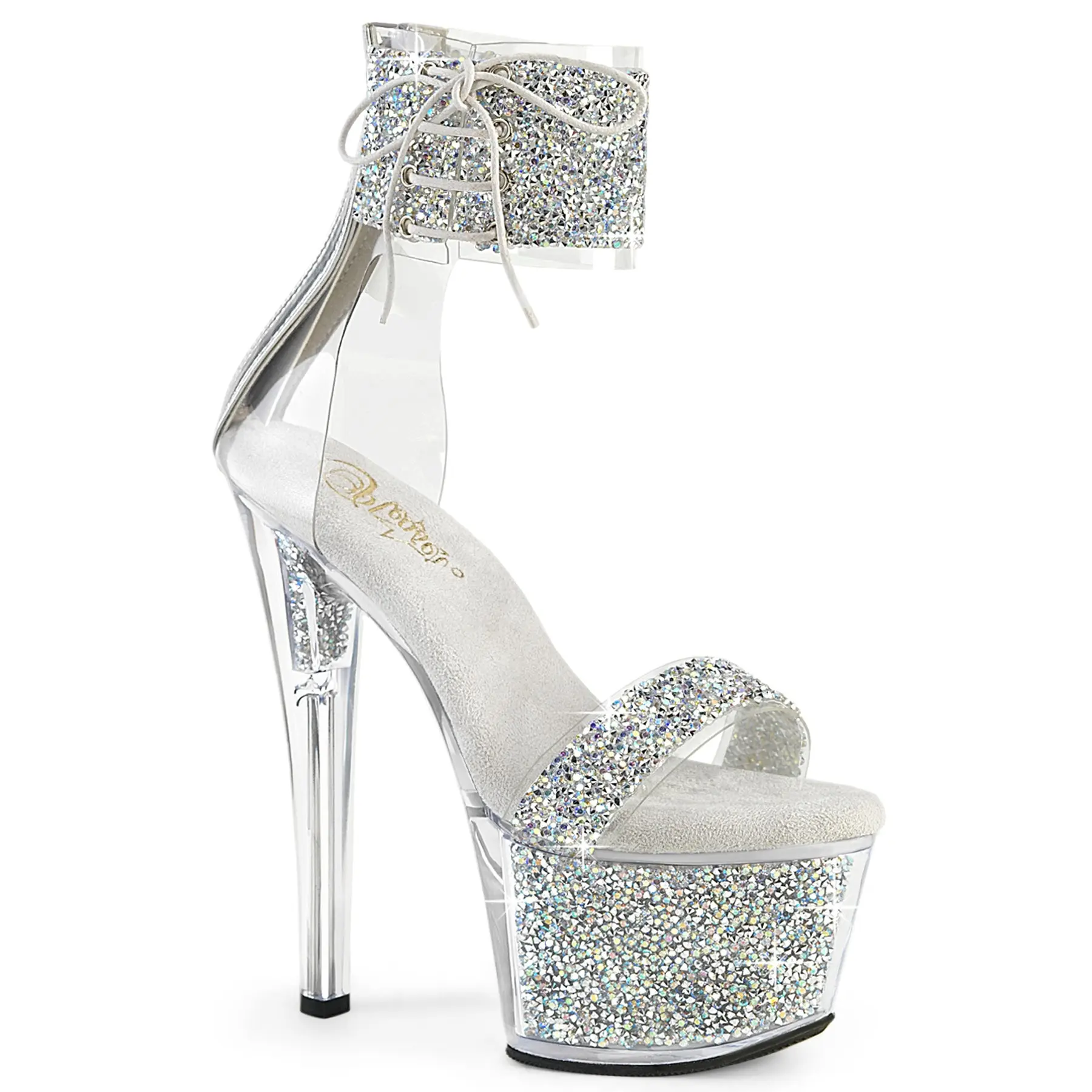 7 Inch Heel SKY-327RSI Silver Rhinestone High Heels Footwear
