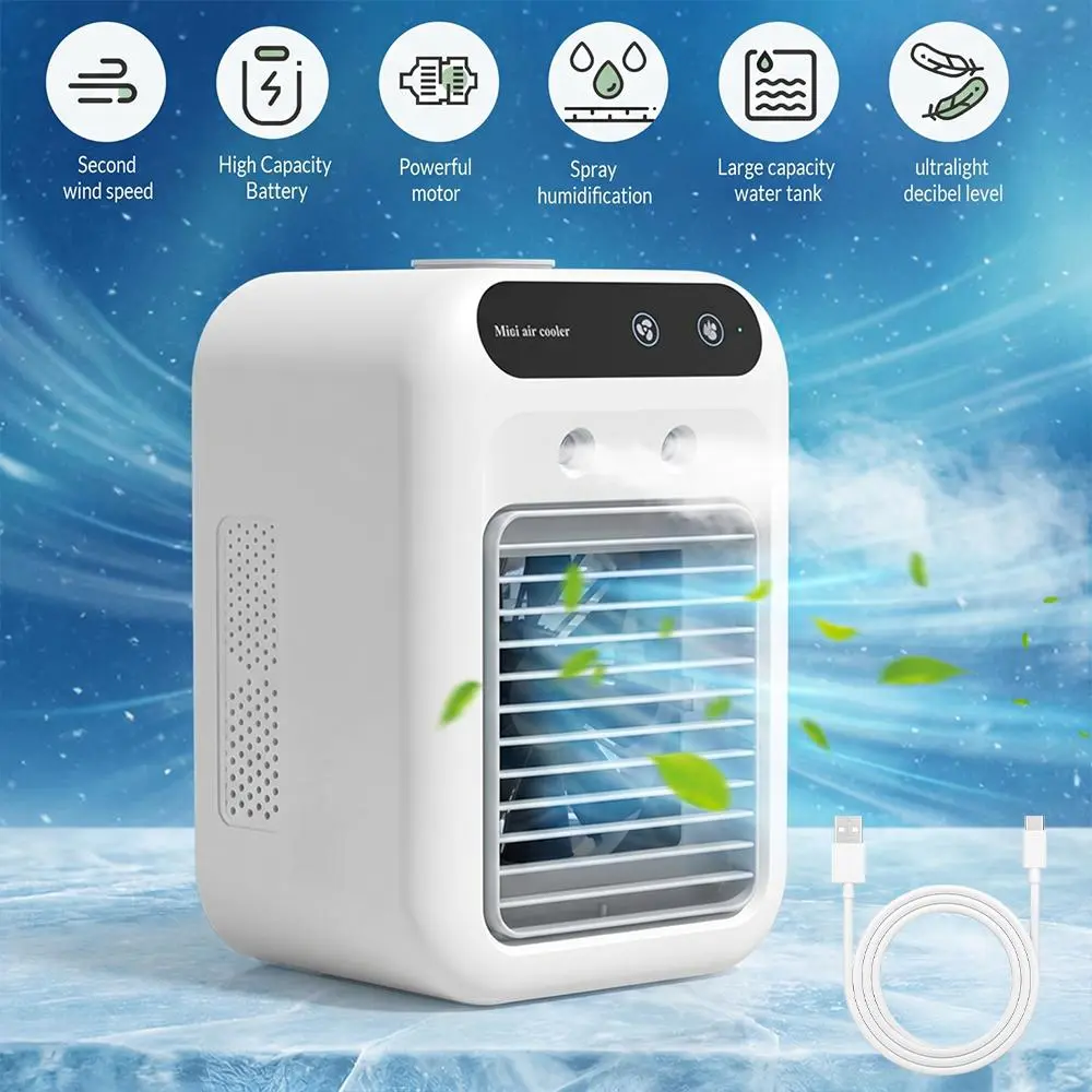 【BackToSchool】 Portable Mist Fan, Rechargeable Personal Evaporative Air Cooler with 3-in-1 Cooling, 2 Mist Speeds,Personal Mist Cooler for Bedroom, Office & Camping Fan dorm essentials,home essentials
