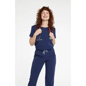 Chelsea Crew Neck 2-Pocket CORE Scrub Top Navy Polyester