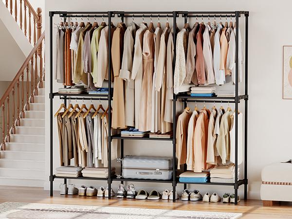 Wardrobe Closet,Portable Clothes Racks for Hanging Clothes, Free Standing Closet with 6 Tier Shelves, Closet Organizers and Storage Rack for Cloakroom, Bedroom, 80.7 x 15.6 x 77 Inches