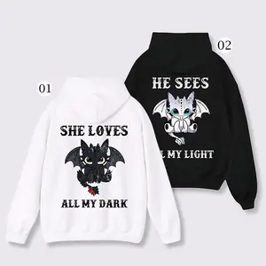 Toothless And Light Fury Couple Matching Hoodies Casual  Fleece Fabric Pullover Hooded Sweatshirt for Women for Men, Perfect Gift