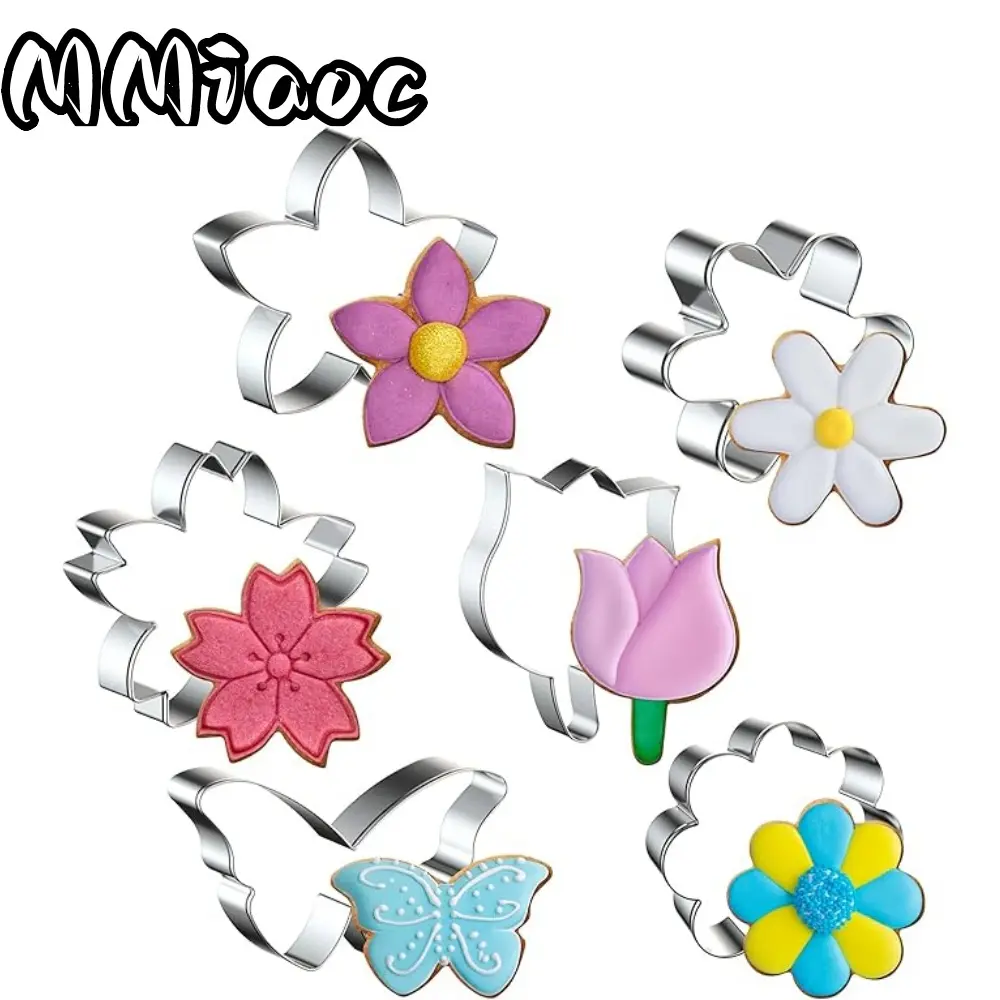 6 PCS Flower Cookie Cutter Set, Summer Flowers Cookie Cutters - Daisy, Tulip, Butterfly, Biscuit Fondant Molds, Stainless Steel Cookie - Cutters, Christmas DIY Baking Tool
