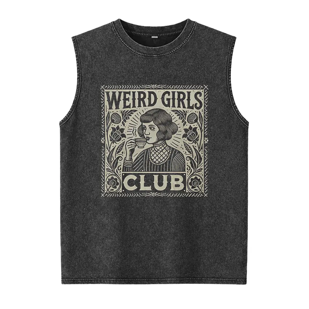 Weird Girls Club Shirt • Whimsy Goth Graphic Washed Vest • Retro Alt Girl Washed Vest • Weirdcore Witch Aesthetic Clothing