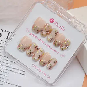 Perilla SHORT SQUARE and COFFIN Collection 10PCS Handmade Acrylic Cat Eye Press On Nails Floral Butterfly French Tips