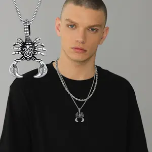 FaithHeart Scorpion Pendant Men Necklace, Stainless Steel Statement Necklace