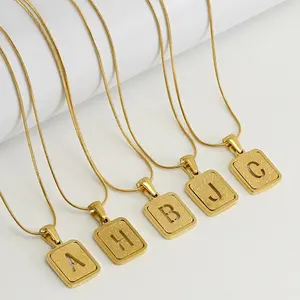 GGIRL Fashion Niche Design 14K Gold Plated Snake Bone Chain Hollowed out 26 Letter Necklace for Women and Men,Stainless Steel Pressed Sand Letter Pendant, High-End Temperament, Exquisite Holiday Gift