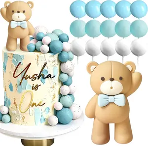 LaVenty Bear Cake Toppers Blue Bear Balls Cake Decorations Ball Cake Topper for Boy Girl Birthday Party Baby Shower Cake Decorations