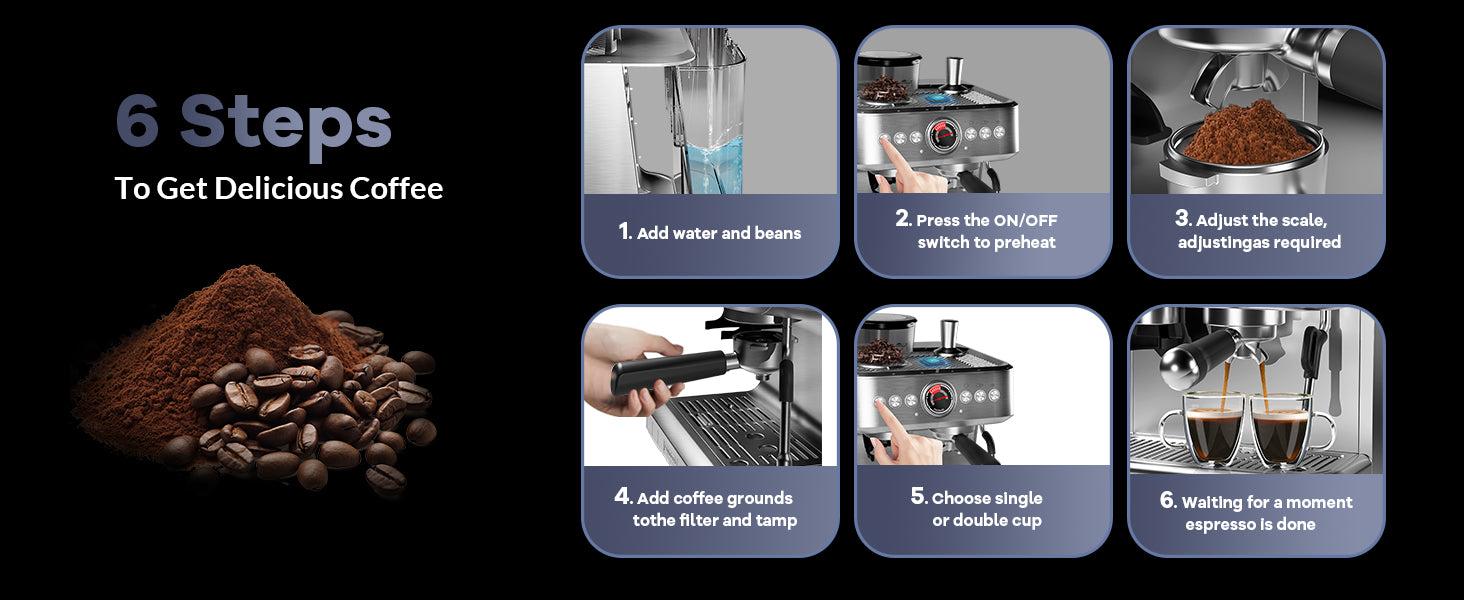 【GARVEE】20 Bar Espresso Machine - 1500W Motor, Built - In 30 - Setting Grinder, Milk Frothing, PID, 2.8L Tank 【GARVEE】20 Bar Espresso Machine - 1500W Motor, Built - In 30 - Setting Grinder, Milk Frothing, PID, 2.8L Tank
