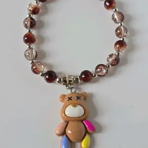 X Eye Bear Bracelet with Colorful Beads and Adorable Bear Charm for Stylish Accessory
