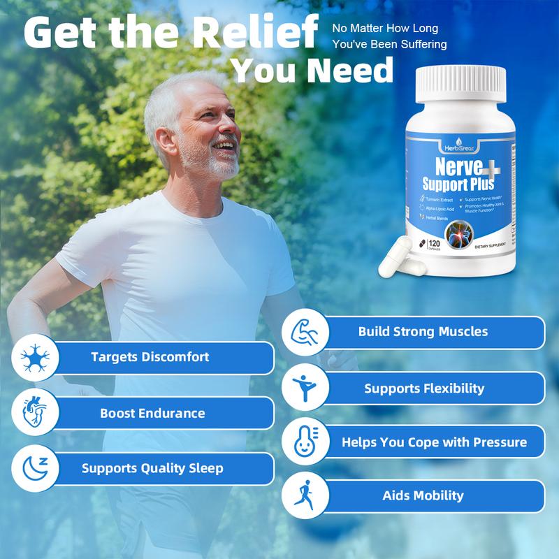 HerbGreat Nerve Support Plus – Neuropathy & Sciatic Nerve Pain Relief Supplement with Turmeric Extract, B Vitamins, Alpha-Lipoic Acid & Acetyl-L-Carnitine – 120 Capsules – Natural Joint & Nerve Health – Made in USA