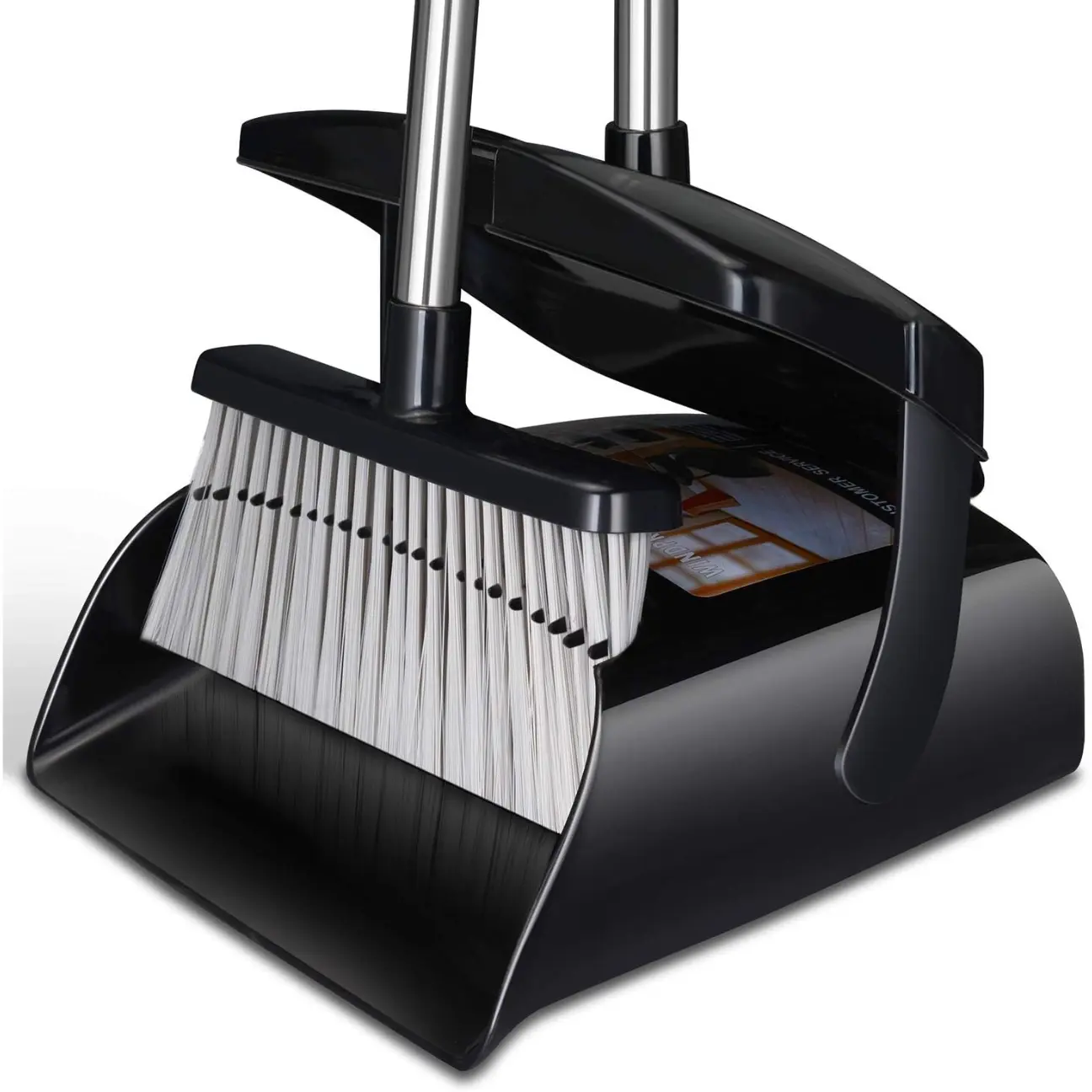 Broom and Dustpan Set with Lid Indoor Upright Dustpan Broom and Dustpan Set Combo Dust Pan with Long Handle Household Essentials Office Kitchen